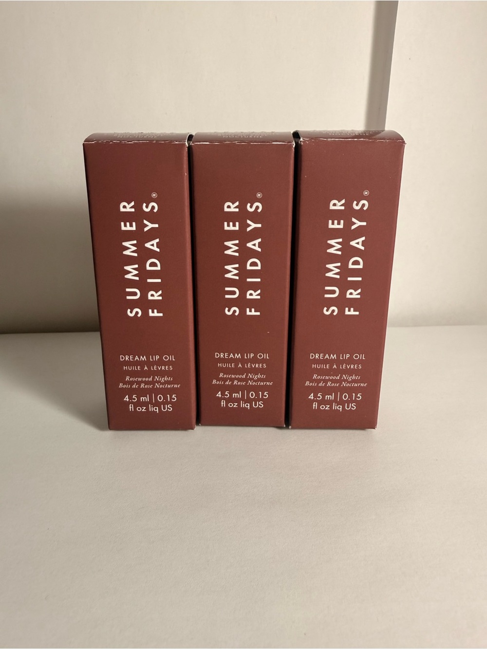 Summer Fridays Dream Lip Oil (3-Pack) - Rosewood Nights - Mauve Brown Boxes